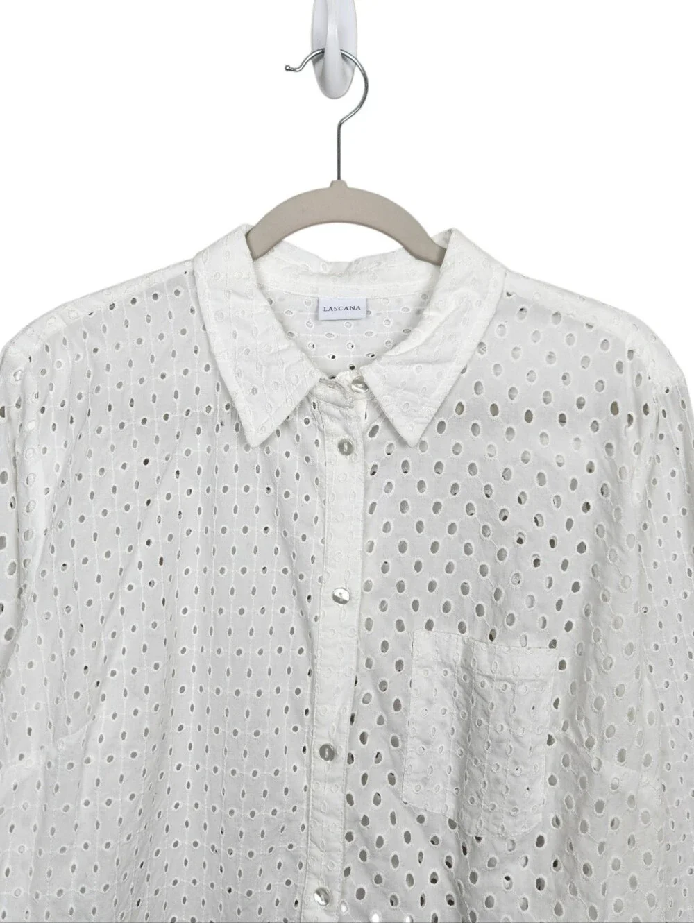 Lascana White Eyelet Button Up Long Sleeeve Collared Blouse Womens Size 12 - Picture 5 of 12